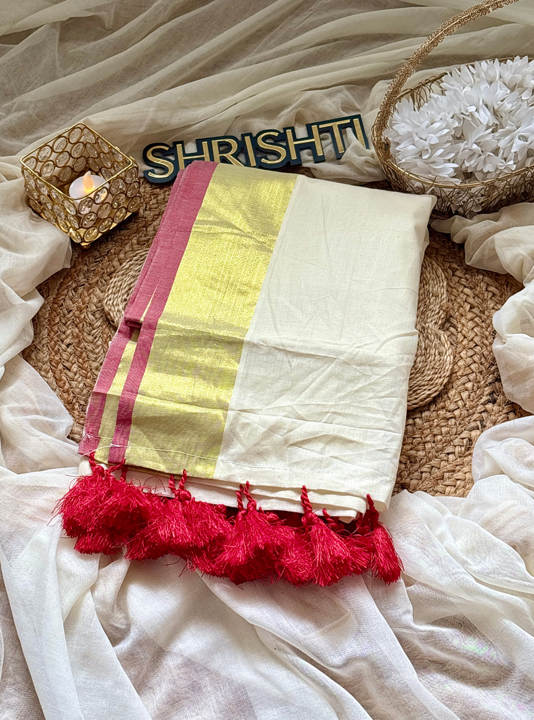 Ponkani - Kerala saree ( Unstitched blouse )