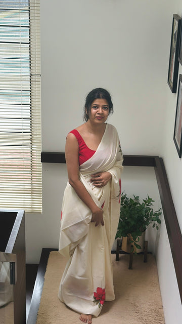 MBS009 - Onam Kerala Saree ( Unstitched blouse )