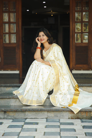 Golden Polka - Kerala saree